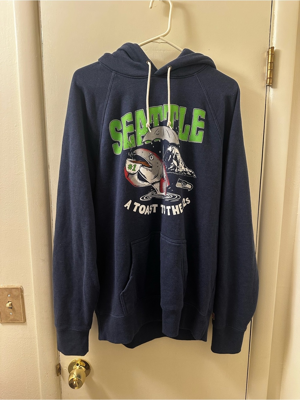HOMAGE Navy Pullover Hoodie with Green Seattle Graphic